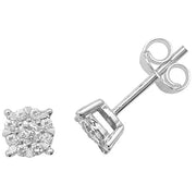 9CT WHITE GOLD BRILLIANT CUT DIAMOND CLUSTER STUDS
